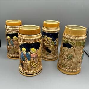 Vintage German Style Beer Stein Made in Japan Handpainted set of 4